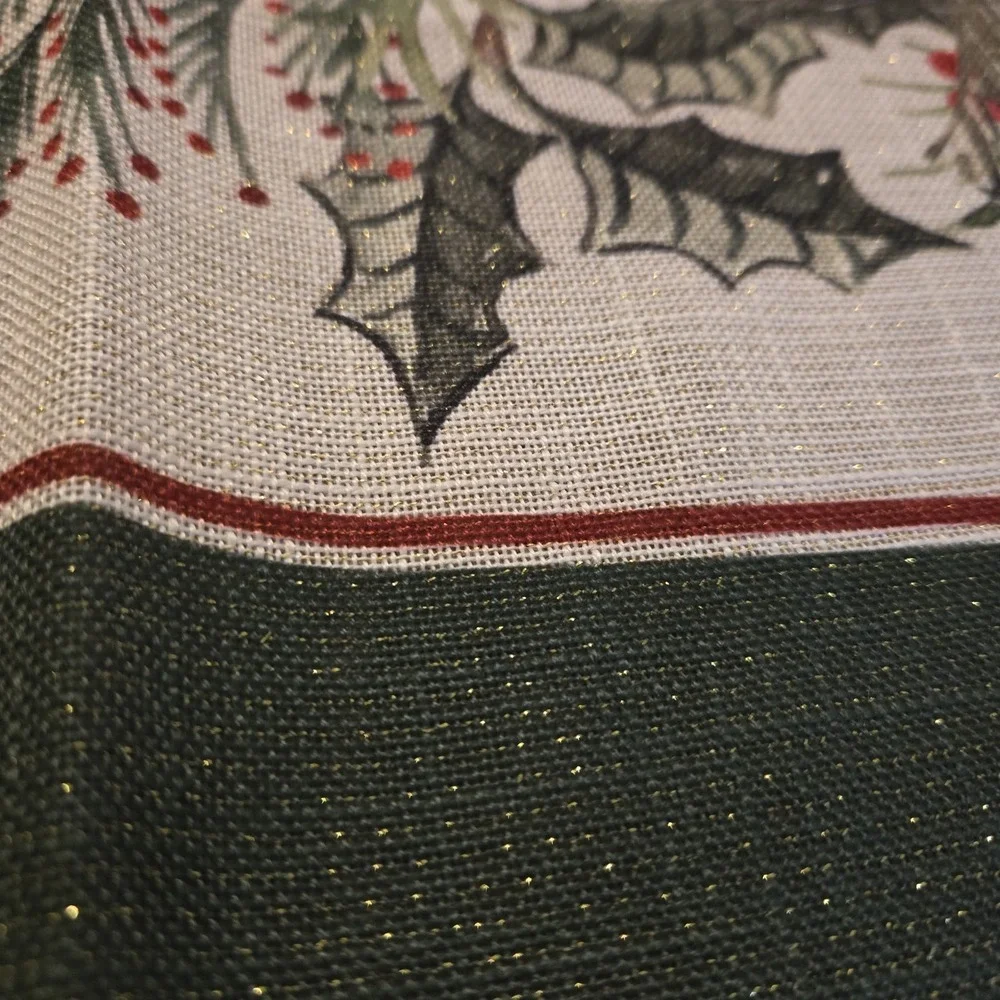 Cupcakes and Cashmere Christmas Tablecloth 60x105 Holly Pinecone Metallic Thread